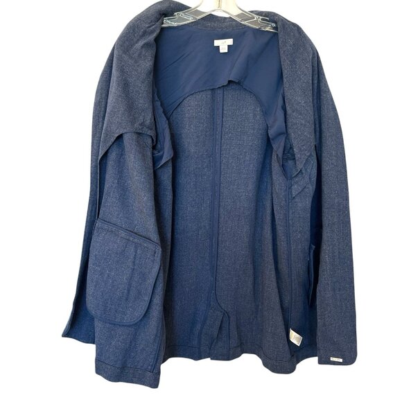 J. Jill Oversized Blazer Jacket L Blue Slat Open Front Roll Tab Sleeve Career - Picture 3 of 12